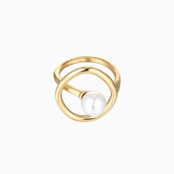 Brand New!18K Gold Plated Ring With Pearl - Picture 1 of 4